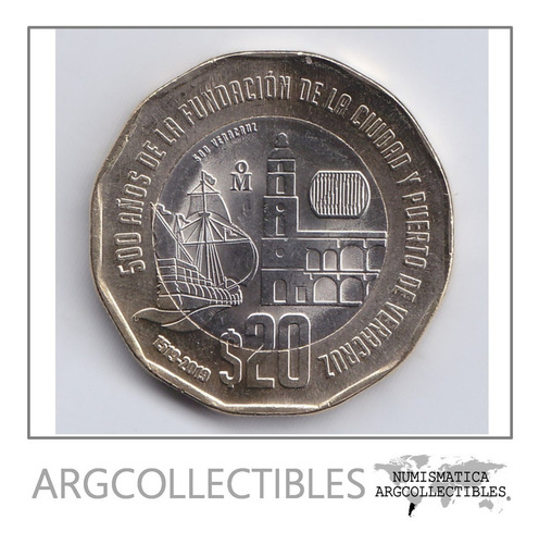 Mexico Moneda 20 Pesos Bimetalica 2019 Veracruz Unc