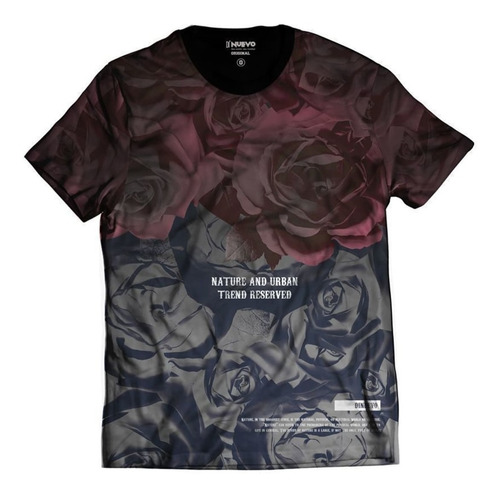Imagem 1 de 2 de Camiseta Estampa Total Rosas Vermelhas Degradê Rap
