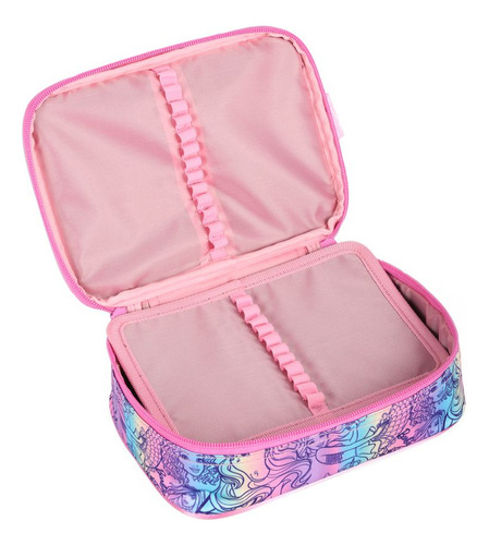 Mochila Costas Barbie Com Estojo Box Holográfico Escolar Cor Rosa