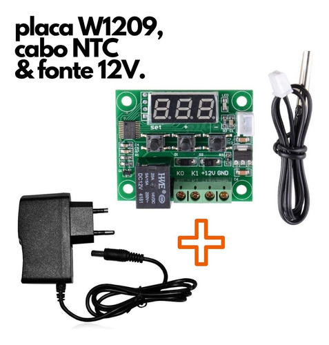 Kit W1209 Termostato Digital Fonte 12v Cabo Ntc Chocadeira