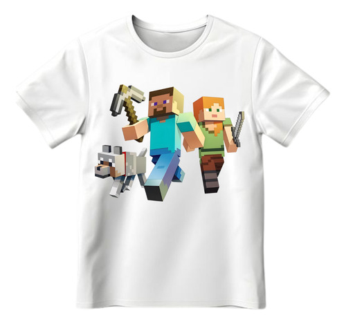 Playera Infantil Minecraft Steve Y Alex Con Lobo Comodidad
