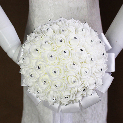 Ramo De Novia Hecho A Mano Con Cinta De Diamantes De Imitaci