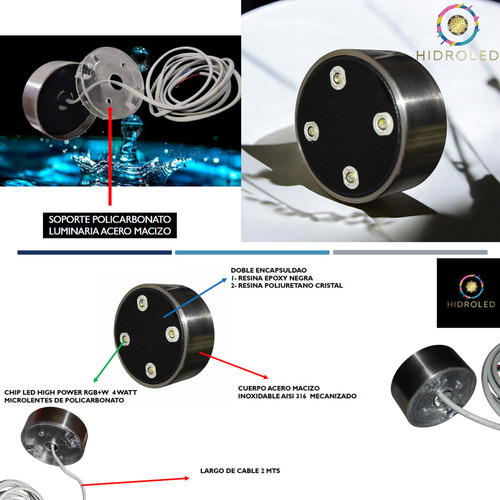 Kit Completo Iluminacion Pileta Hormigon 3 Luces Led Sumergibles Hidroled 12w Luz Blanca De Acero Inox. Macizo 316 + Transformador + Caja Estanca + Cajas De Pase Listo Para Instalar