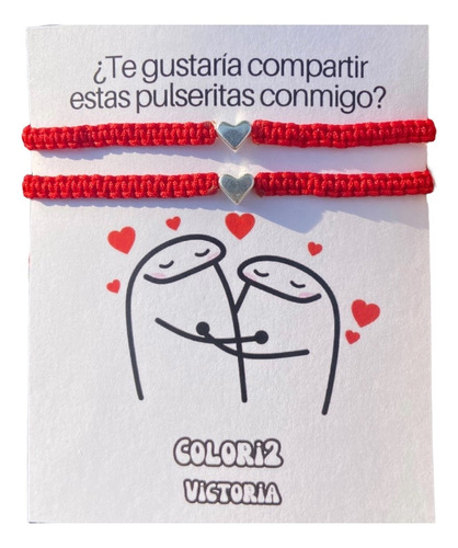 Pulseras De Pareja Hilo Rojo Corazón De Acero Caja Regalo