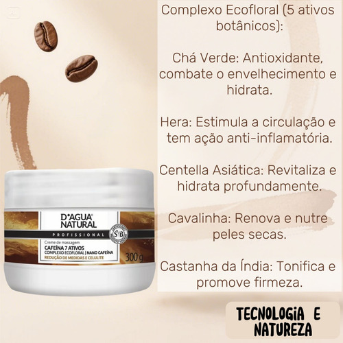 Creme De Massagem Cafeína 7 Ativos 300g Dagua Natural