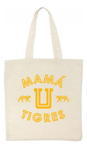 Bolsa Tote Tigres Mamá Color Beige Diseño de la tela Liso