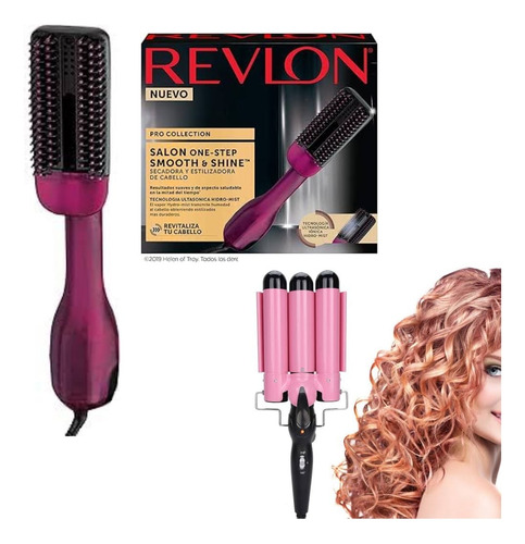 Cepillo Revlon Secador Vapor + Rizadora Triple Barril