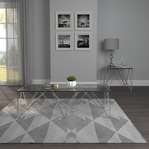 Mesa De Centro Minimalista De Cristal Y Metal Chalet