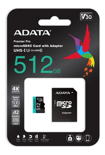 Micro Secure Digital A2 V30  Adata Premier Pro - 512 Gb