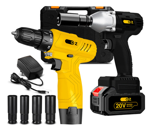 Combo Furadeira Parafusadeira Sem Fio 12V 3/8" Oz + Chave Impacto A Bateria 21V 4000mAh Com Maleta e Carregador 110v/220v Oz