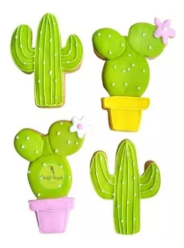 Set Cortantes Forma De Cactus X 3 Repostería Porcelana Color Celeste