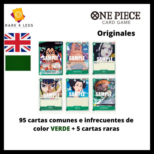 Lote 100 Cartas Originales Color Verde One Piece Card Game 