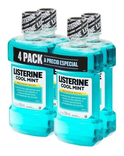 Imagen 3 de 4 de Enjuague Bucal Listerine Cool Mint 4 Pzas De 500 Ml C/u Full