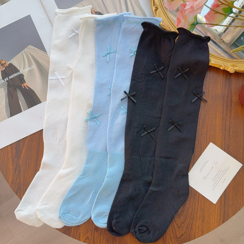 Calcetines Largos De Verano Para Mujer, Medias Con Lazo, Cal