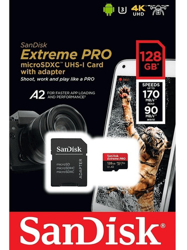 Cartão De Memória Microsd Sandisk Extreme Pro 128gb Classe10