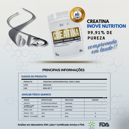 Creatina Monohidratada Micronizada 100% Pura 300g Inove Sabor Sem sabor