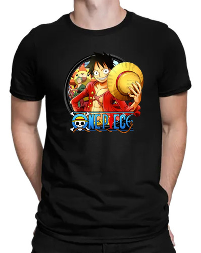 Monkey Luffy One Piece Camiseta Negra Algodon Hombre 