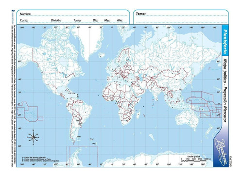 Mapas Rivadavia N°6 Block X25 Planisferio Politico