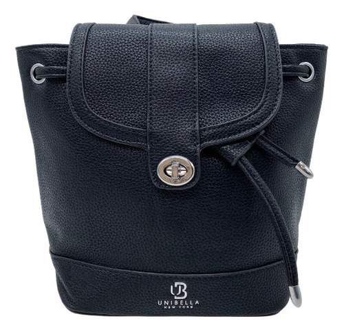 Bolsa Estilo Mochila Mini Negro Vini Piel Plateado Negro