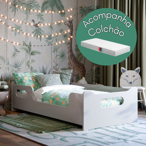 Mini Cama Infantil Para Quarto Com Grade Lateral E Colchão