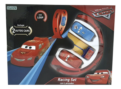 Imagen 2 de 5 de Cars Pista Racing Set Con Lanzador + 2 Autos Rayo Mc Queen Color Azul, Amarillo Y Rojo