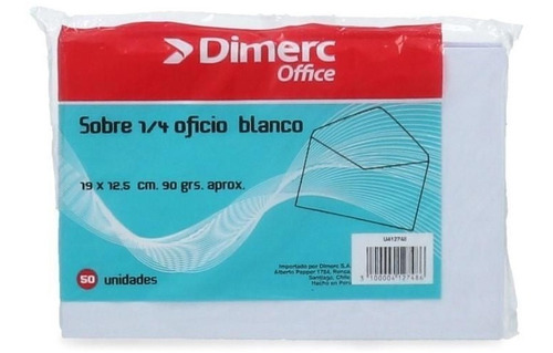 Imagen 1 de 1 de Sobre Saco 1/4 Oficio Blanco Pack 50 Unidades 19x12,5 Cm