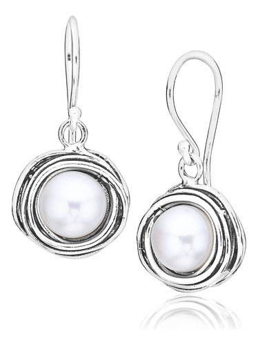 Aretes De Plata De Ley 925 Con Una Perla Blanca De Agua Dul.