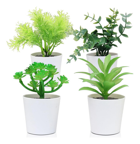 Juego De 4 Plantas Artificiales Mini, Hierba Nebulosa F...