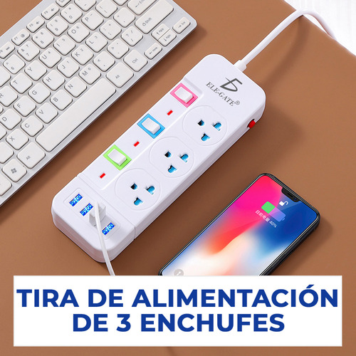 Regleta De Alimentación Para Escritorio 3 Tomas De Corriente Color Blanco Ele-Gate CH.10334