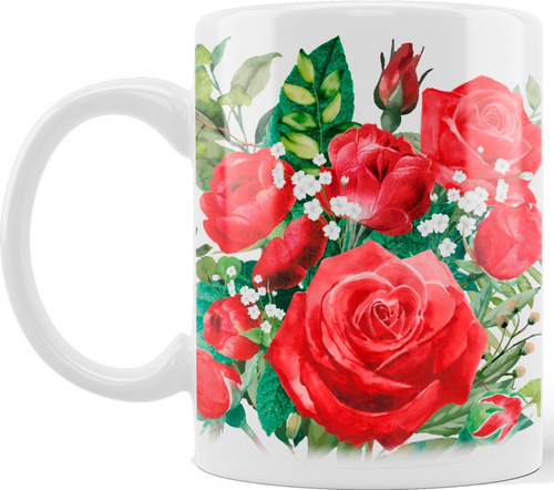 Caneca Xícara Coleção Retrô Rosas Vermelhas Flores Flor Rosa