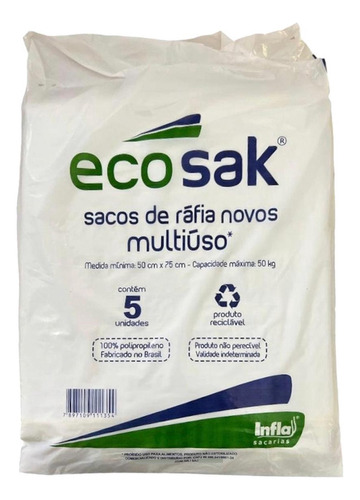 Sacos De Rafia Novos Ecosak 50cm X 75cm - 50kg - Pacote Com 