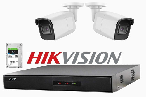 Imagen 1 de 10 de Kit Seguridad Dvr Hikvision 2 Camaras Full Hd Disco Rigido 1tb
