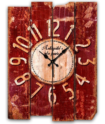 Reloj De Pared Rústico Rojo