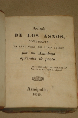 Libro Antiguo Apología De Los Asnos Asnopolis