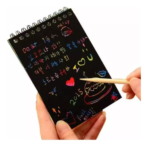 10 Pz Libreta Mágica Rainbow Scratch Note Kawaii Arcoiris