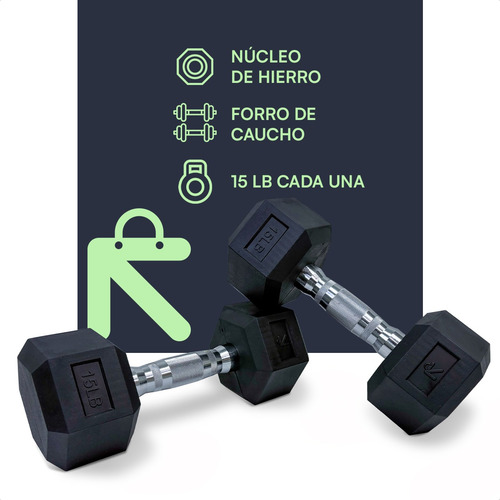 Kit De 2 Mancuernas Lincky Hexagonal Ejercicio Gym 15lb C/u
