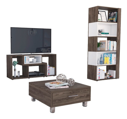 Rack Extensible Tv40 + Biblioteca Cubo + Mesa De Centro - C