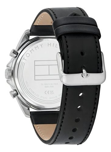 Reloj Tommy Hilfiger Hombre Clásico Multifuncion 1710644 Malla Negro Bisel Plateado Fondo Negro