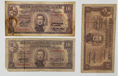 Uruguay 3 Billetes 10 Pesos 1939 Lote, Bl308