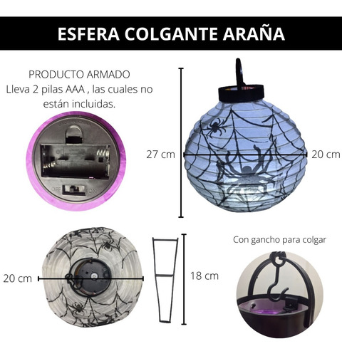 Imagen 4 de 10 de Esfera X 4 Colgante Led Halloween Luminosa Guirnalda