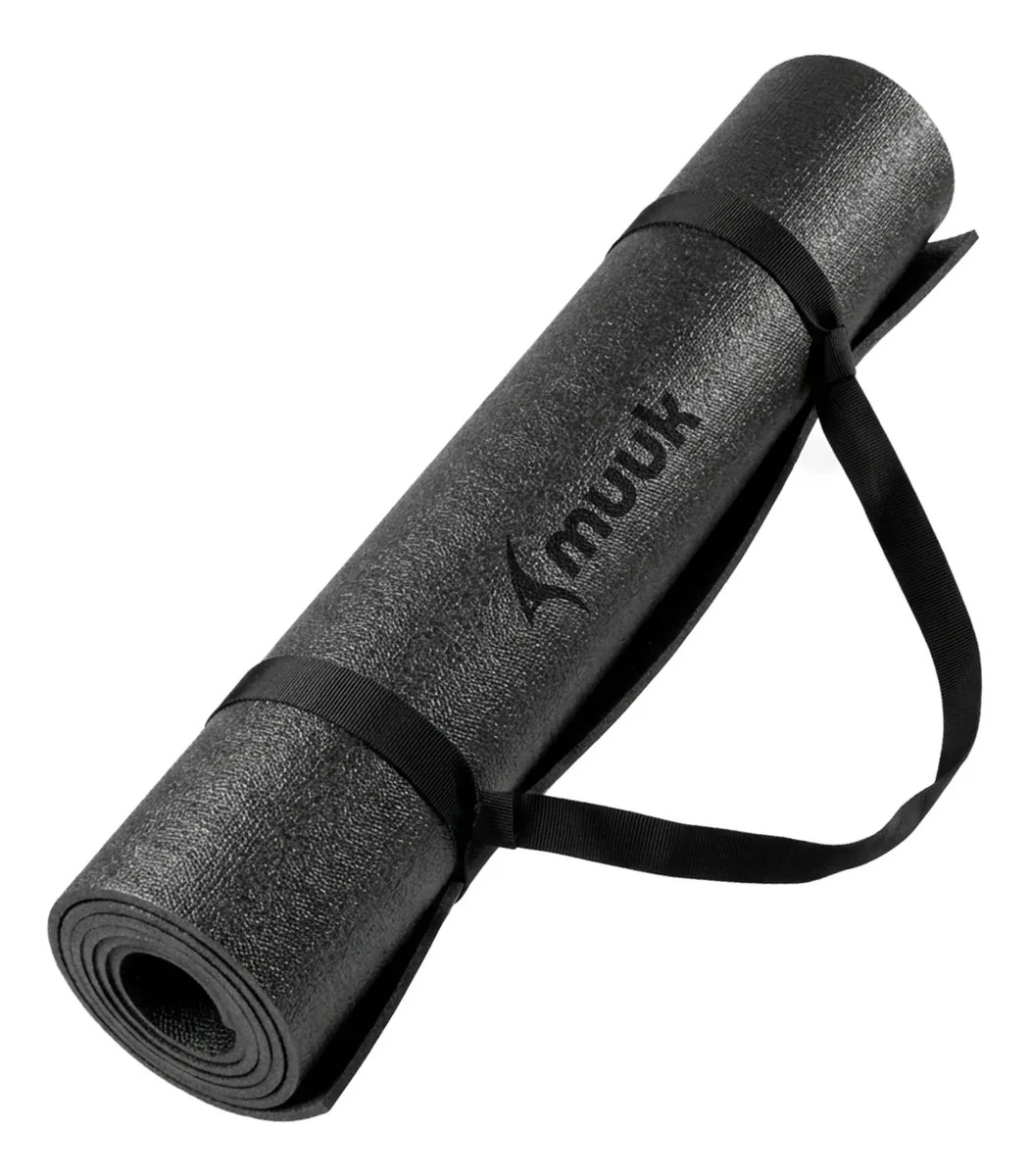 Tapete de Yoga Mat 170cm x 70cm Espumin Delgado 4mm Muuk Balance, Fitness, Ejercicio, Pilates Y Relajación, Portátil Color Negro