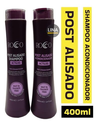 Kit Post Alisado Shampoo + Acondicionador Rocco 400ml