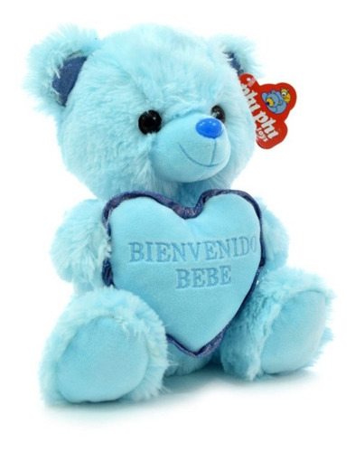 Peluche Oso Rosa Y Celeste Con Corazon Bienvenidos 25cm Phi 