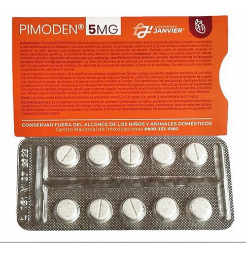 5 Mg Pimobendan / Pimoden 10 Comprimidos Marca Janvier