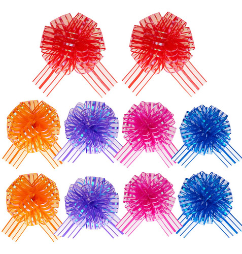 Lazos Rojo Azul Rosa Para Regalos Material Organza 10 Pzs