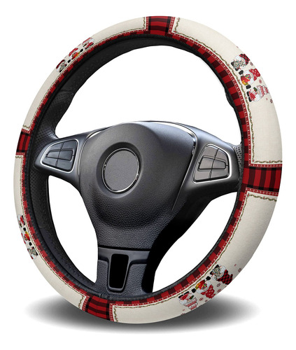 Funda Para Volante Automovil Gnomo Navidad Copo Nieve Rojo