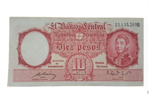 Bottero N 1941 Billete 10 Pesos Moneda Nacional.  Muy Bueno