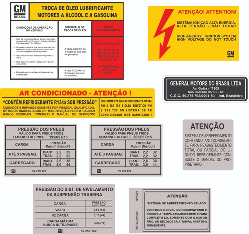 Adesivos Advertência Chevrolet Ômega 1993