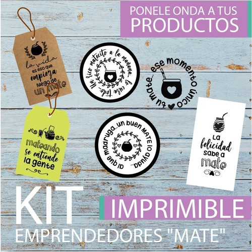 Kit Imprimible Emprendedores Tags Etiquetas Set Matero Mate