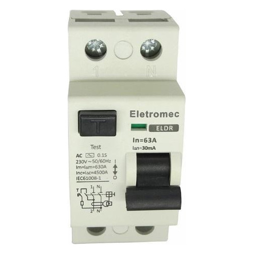 Interruptor Diferencial 63a 2p 30ma 400v Eletromec